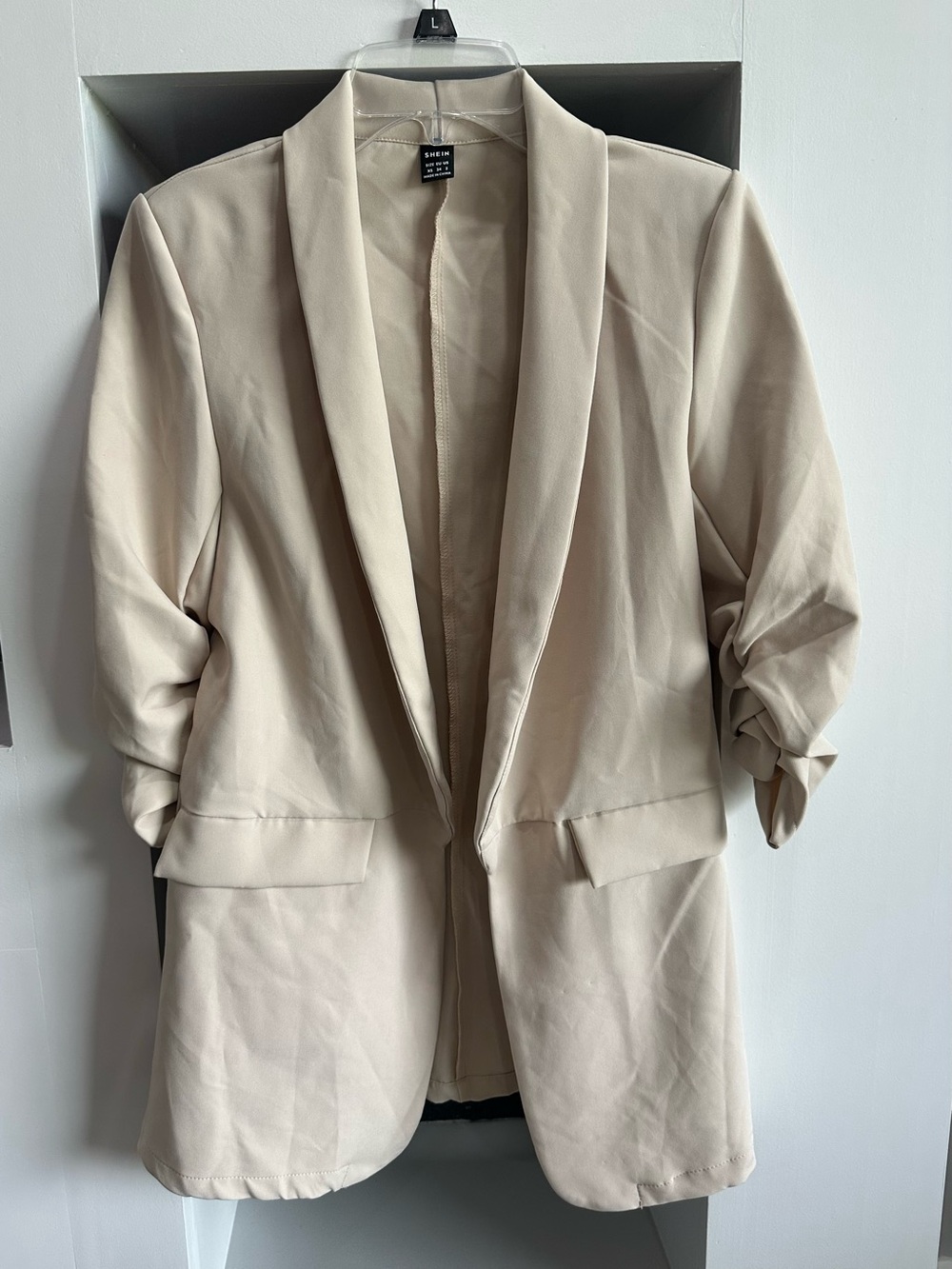 Women's Tailored Open-Front Blazer Jacket - Beige - Picture 3 of 7